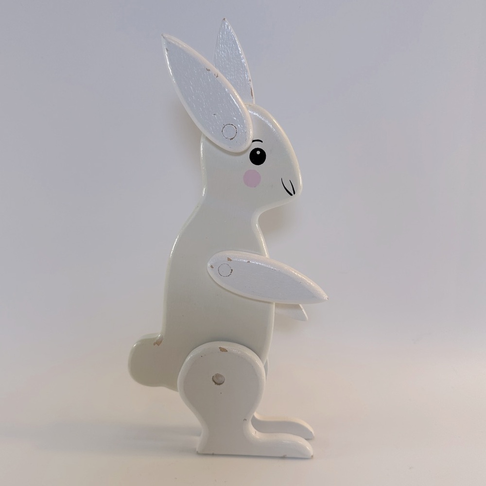 VTG Wooden Jointed‎ Adorable Bunny Rabbit